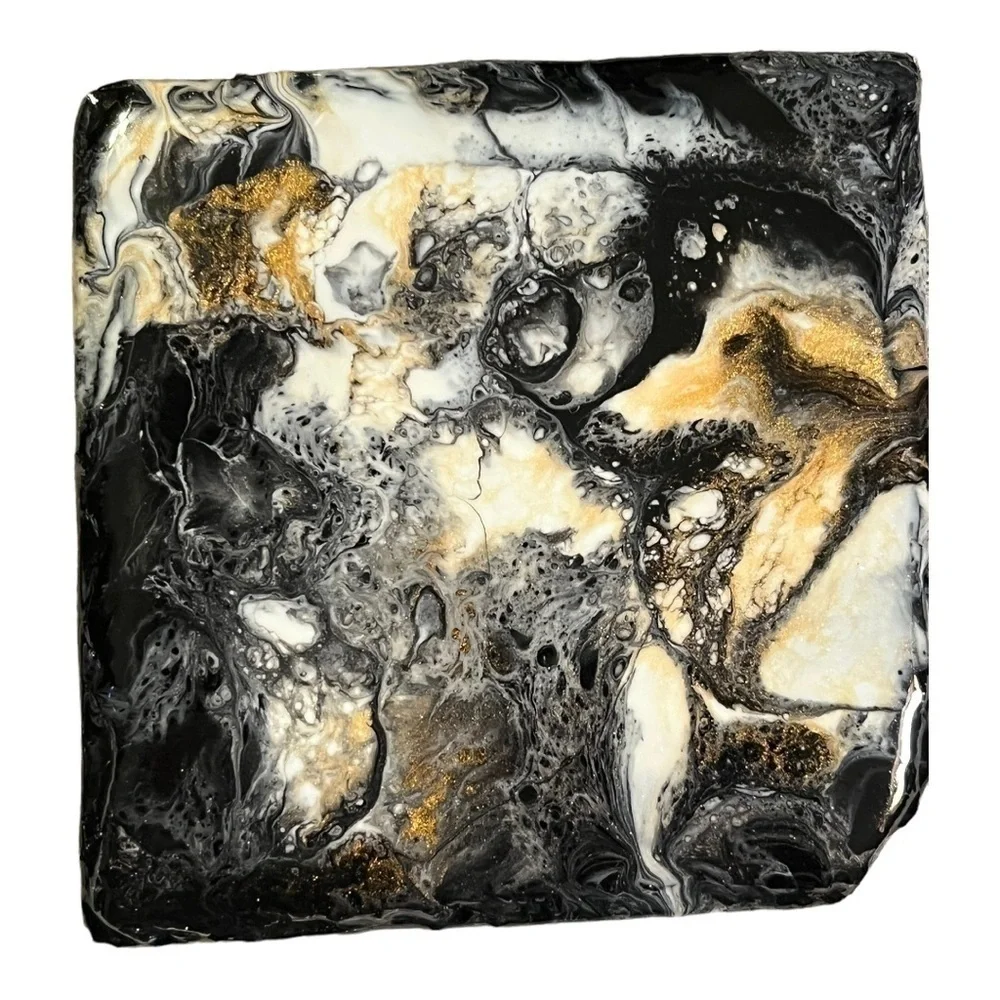 MARBLED resin coated slate Coasters set of 4